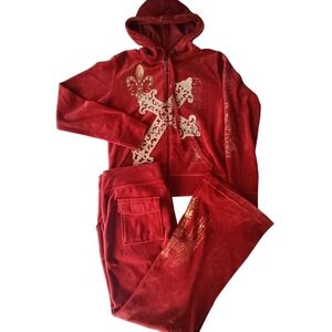 LBJC Laguna Beach Jean Co. Fleur de Lis Velour 2-Piece Rust Swarovski Crystals M